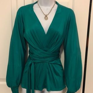 Issa London Classic wrap top in emerald green US6